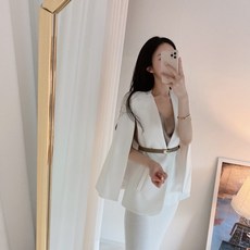 가을룩 럭셔리 노카라 브이넥 케이프 자켓