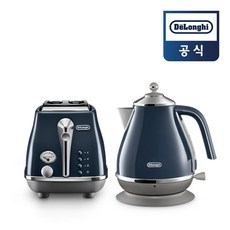 [드롱기]아이코나 캐피탈 토스터기 CTOC2003 + 전기주전자 KBOC2001(런던블루/시드니화이트), CTOC2003.BL+KBOC2001.BL(런던블루), 블루