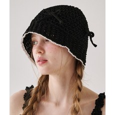 론론 RONRON RIBBON SUMMER KNIT BUCKET HAT BLACK