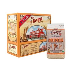 Bobs Red Mill 그레인 퀴노아 오가닉 아침 식사 밥스 레드밀 뮤즐리 통밀 곡물 가루 파우더 제빵, 오가닉 화이트 퀴노아 1상자 (4팩), 16 온즈