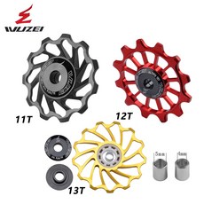 WUZEI MTB/도로용 자전거 세라믹 풀리 7005 알루미늄 합금 후방 탈선루 13T 12T 11T 가이드 휠 베어링 자키 휠 2pc 탈선 장치, 16 13T Golden 2PC