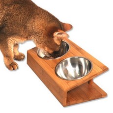 디와이플레이스 반려동물 경사형 대나무 원목 식기 2구 강아지 고양이 밥그릇 노견추천, 1개