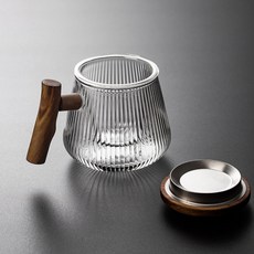 우드 손잡이 뚜껑 티머그 컵 찻잔 티메이커 머그잔 차우리는컵 유리컵 480ml, 8005 요츠리 내열유리 티머그 480ml, 1개