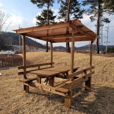 조립식 야외 지붕 일자 테이블 방부목 등받이 미니 원두막 (택배 배송) r-g3, D2)평판-경사-등받이형, 1)방부목 무도색(도색없음, cp-r-g3)