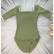 성인 배색 발레 복 반팔 점프 수트 레오타드 스판 심플 스퀘어 넥 폴 댄스 의상 빅사이즈