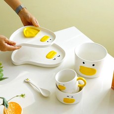 활용도 높은 오리 도자기 그릇 접시 7종 예쁜 도자기 신혼 밥 그릇 앞 접시 식기 세트, 오리 티스푼, 1개