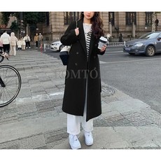 POMTOR 여성겨울코트 더플코트 모직 롱 코트