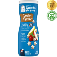 거버 아기과자 아이간식 8개월+ 딸기 사과 42g Grain Grow Puffs Strawberry Apple, 거버 아기과자 아이간식 8개월+ 딸기 사과 42g Gr, 1개