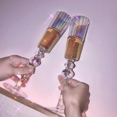 스파클링 샴페인 샴페인잔 파티 글라스 홈카페, B.유광 레인보우 샴페인 2세트ml