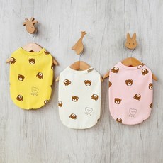 큐트 곰돌이 코튼 나시 강아지 티셔츠 실내복 고양이 티셔츠 반려동물 티셔츠 반려동물 옷, 엘로우