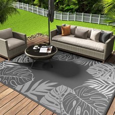 COCOER -아웃도어 Rug 8x10 LED 리버서블 트로피컬 아웃도어 카펫 캠핑용 러그 R, Darkgray&white, 8x10 ft, 1개