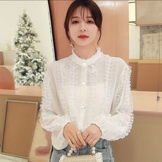 봄여성 레이스 쉬폰 여성블라우스 셔츠 여성스러운 결혼식 파티 룩