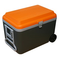 [CAMTEL] 대용량 캠핑 낚시 하드쿨러 아이스박스, 오렌지/그레이, 60리터 (63QT) 66*43*46cm