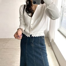 네모엔룩 여성용 프릴 니트 가디건 모 여성용 프릴 니트 가디건