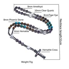 칠일칠 천주교묵주 자연 8mm Amazonite 비즈 가톨릭 그리스도 묵주 목걸이 적석 크로스 펜던트 남자 명상 말라 쥬얼리