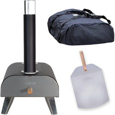 Zanussi 블랙 패들 및 커버 바베큐 오븐 흡연자 스테인리스 스틸 접이식 다리가있는 ZPO1BPC 야외 12 인치 목재 펠렛 휴대용 화덕 피자, Wood Fired Pizza Oven 영국직구