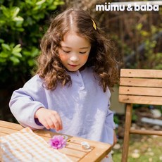 MUMUBABA[뮤뮤앤바바] 단추 벌룬핏 티셔츠 퍼플