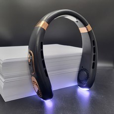 휴대용 고삐 선풍기 LED 디지털 디스플레이 미니 전기 선풍기 USB 충전식 5 단 넥 분위기 조명 1, Black, 1개