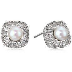 [미국] 967003 Sterling Silver Cushion Cut Birthstone and Created White Sapphire Halo Stud Earrings