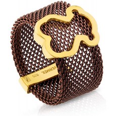 Vermeil Silver 및 Brown IP Steel 소재의 TOUS 아이콘 메시 링.