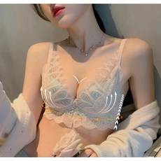 내의세트 여름 섹시 노와이어 처짐방지 내의+팬티세트 여성 그린 레이스 내의세트