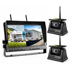채널 2 트럭용 인치 DVR 백업 9600mAh 자기 10 1080P 모니터 RV HD 무선 충전식 태양 카메라 배터리, 2cam