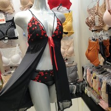 [엘르이너] 고급스럽고 세련되며 멋진 레드하트자수 슬립티팬티세트