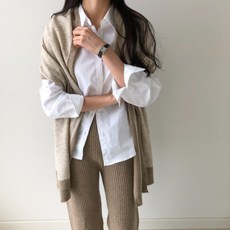 LUCY 루시 홀가먼트 캐시미어 배색 울 니트 숄 가디건