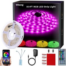 원격 색상 변경 LED 스트립 16.4ft 5m LED 라이트 스트립 침실 주방 바 가정용 DIY 크리스마스 장식용 5050 가변 RGB LED 라이, 1