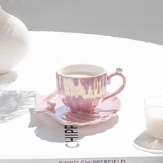 쉘 커피 컵 받침 세트 세라믹 머그잔 도자기 차 선물 카페 파티 용품 여름 220ml, Solid pink, 1개