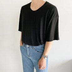 남자 여름 쫀쫀 루즈핏 이너 반팔 U넥 티셔츠 4컬러