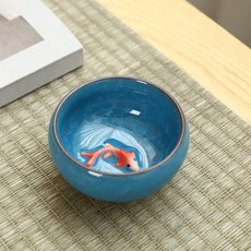 사케잔 물고기 세트 찻잔 작은 소주잔 예쁜 다기 잉어, 스 블루 8개 폼팩터, 8개