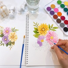 그림초보 재밌는 꽃그림 컬러링북 고체물감21색세트 +수채화 무료클래스20강 제공