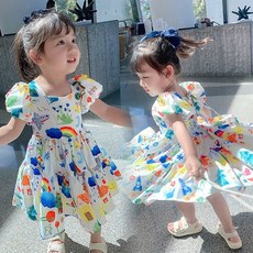 미소파파 레인보우 퍼프 리본 프릴 원피스