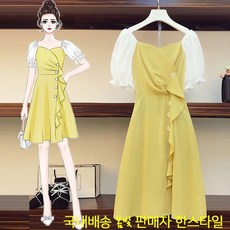 봄빛[-4X]배색 페미닌 셔링 미니 플레어 원피스 리뷰 후기