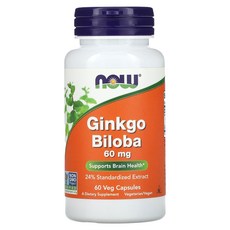 NOW Foods 징코 Biloba 60mg 60 베지캡슐, 1개, 60정