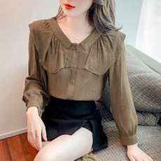 2022 봄옷 신 프릴셔츠 여성 긴 소매 V 반팔셔츠 시크 상의
