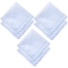 LACS Handkerchiefs 6 팩 숙녀 자수면 손수건 레이스 테두리 흰 손수건을