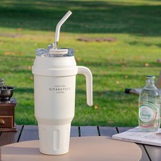 5시당일배송 FOOI 빅 메가 1.4L 손잡이 스텐레스 텀블러 퍼스텔 7종, 아이보리, 1개