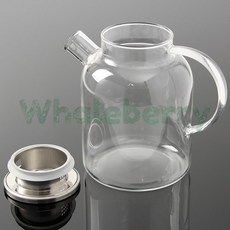 웨일베리2 투명 스파우트 내열유리 손잡이 티포트 (1.6L) (스텐뚜껑) 내열주전자 내열유리차주전자 차주전자 티팟 홈카페분위기 내열유리전기포트차주전자