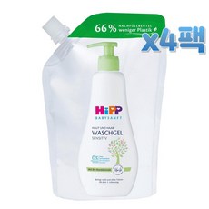 Hipp 베이비 젠틀 헤어 바디 워시 리필 400ml x4팩 Babysanft Waschgel Haut Haar, 4개