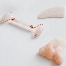 천연 로즈쿼츠 괄사 & 페이스 롤러 [바디 하트 얼굴 승모근괄사 마사지롤러 림프 마사지기 소품]