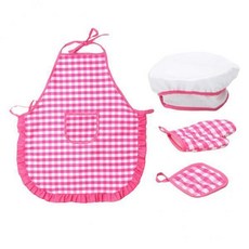 shangren 2x4 pcs 패브릭 요리사 모자 앞치마 세트 어린이 요리사 역할 놀이 의상 세트, 설명, 천, 붉은 격자 무늬, 1개