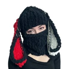 수제 토끼 귀 모자 플러시 발라클라바 모자 코스프레 모자 소녀 풀 페이스 마스크 모자