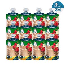 거버 오가닉 파우치 바나나 딸기 라즈베리 믹스그레인 12개