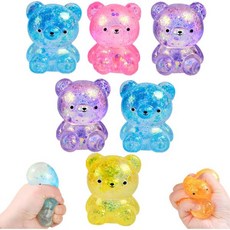 성인용 스트레스 베어 스퀴시 볼 6가지 피젯 - 항상 정사각형으로 돌아와 스퀴즈 신축성 완화, 6 Squeeze Bear