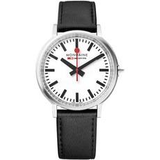 Brand: Mondaine 가죽 스트랩 블랙 모델과 MONDAINE 남성 SBB 스테인레스 스틸 스위스 쿼츠 시계 : MST.4
