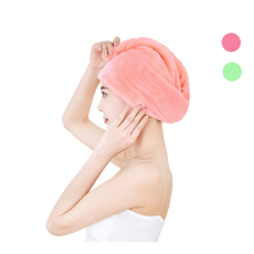 AmiWear 1+1 극세사 드라이 헤어 타월 빨리마르는 머리 수건 2p, 1세트, 핑크+그린