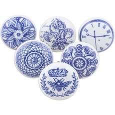 NOVICA 핸드메이드 세라믹 노브 블루 독특한 디자인의 화이트 메탈 인도 장식 액세서리 하드웨어 기발한 동물 테마 버그 비전6종 세트