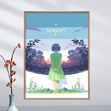 DIY 아크릴화 애니메이션 일러스트 캔버스 그림 그리기 세트 페인팅, C